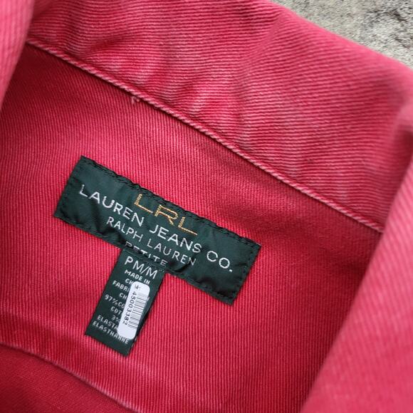 Vintage LRL Ralph Lauren Denim Jacket Womens M Petite Faded Red Trucker Jean - Picture 6 of 8